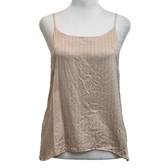 Asceno 100% Silk Tan Geometric Stripe Print Swing Tank Top Camisole - Picture 1 of 8